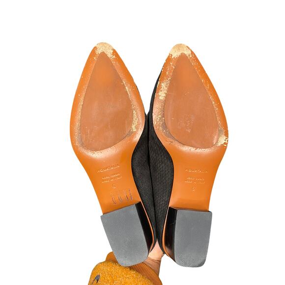 Aquatalia FIFE Perforated Black Suede Open Back Pointed Toe Slip On Mules Size 6 - Picture 8 of 8